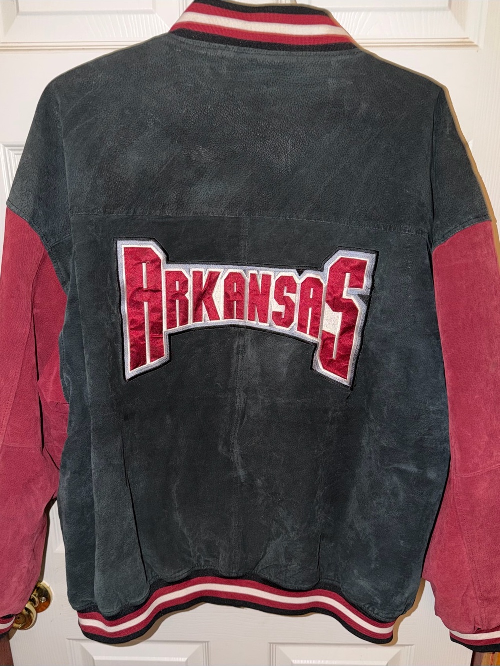 Vintage Essex Arkansas Razorbacks Suede Bomber Jacket XXL - Picture 4 of 11